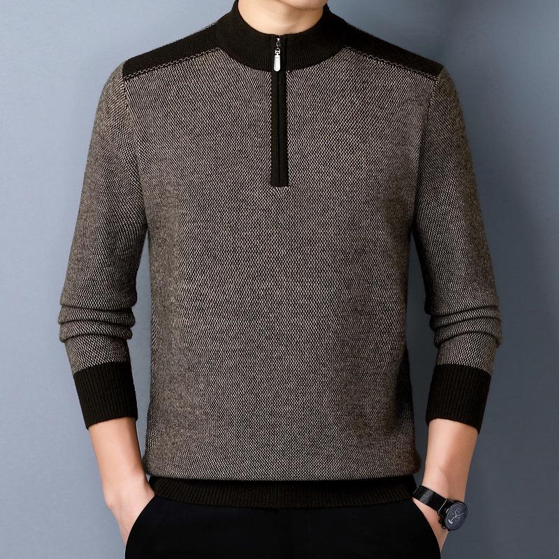 Brand Men's Wool Half-Zip Sweater - 2025 Autumn/Winter Edition: Thick, Warm Middle-Aged Dad Style Base Layer