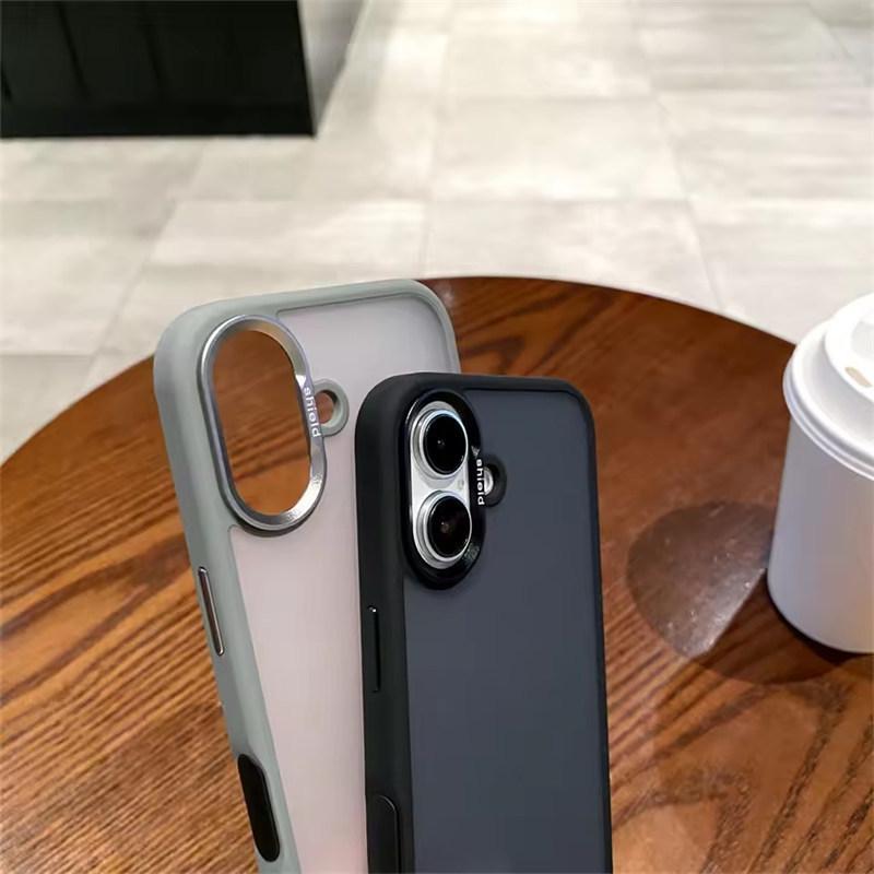 Fashion Solid Candy Color Border Camera Protect Bumper Case For iPhone 16 15 14 Pro Max Plus Matte Skin Feel Shockproof Back Cover