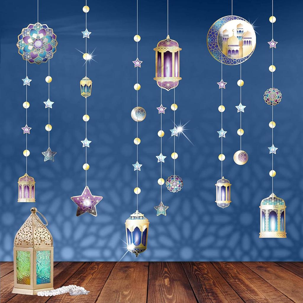 Decor365 6 String Ramadan Decoration Set Ramadan Mubarak Garland EID Home Hanging Decorations EID Banner Moon Streamer Islamic Birthday Bday Prom