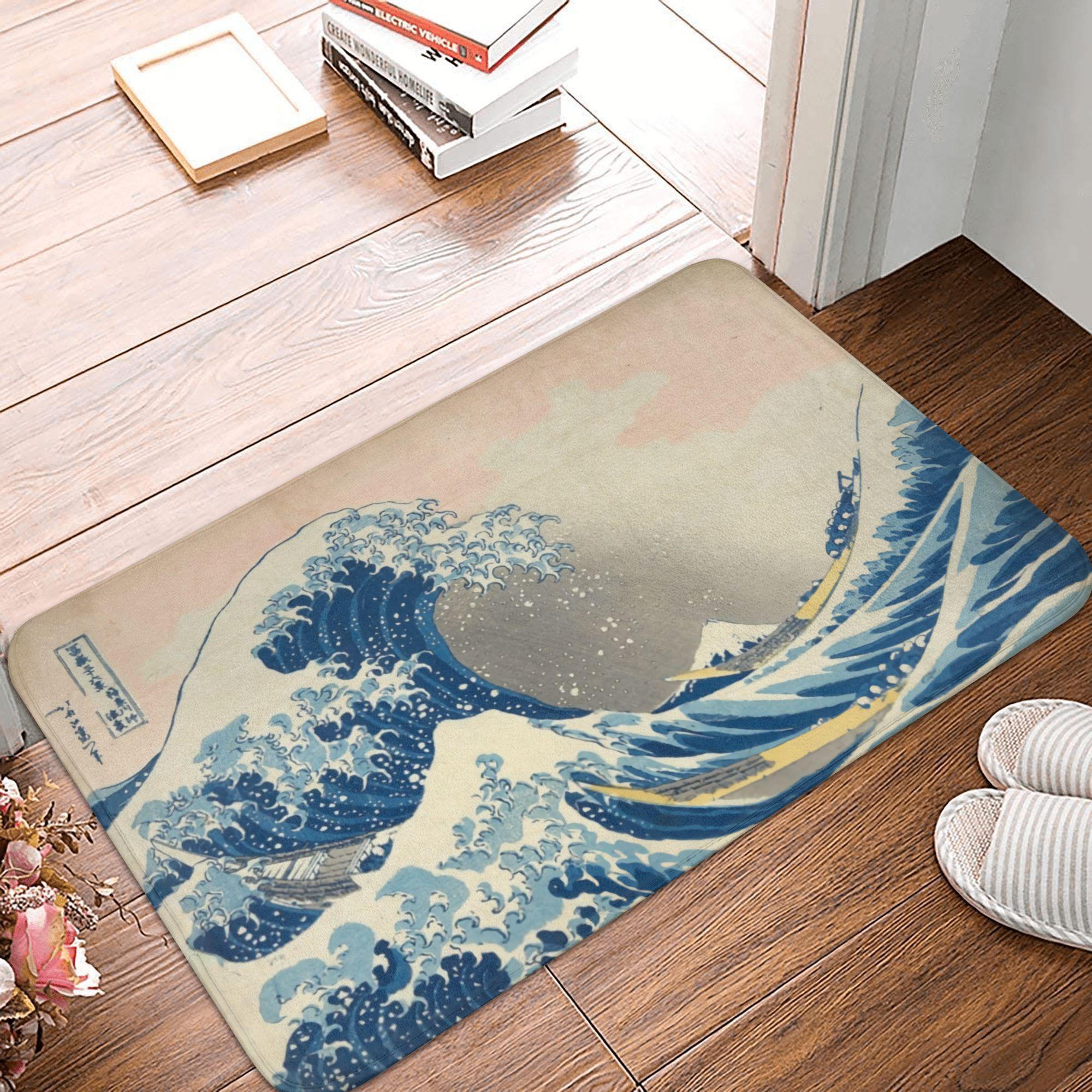 

Flannel Printed Great Wave Off Kanagawa Door Mat Japanese Art Design Soft Non Slip Floor Rug For Home Decor Art Lover Gift 40x60cm