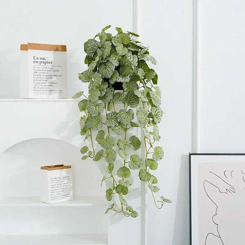 40-70cm Fake Hanging Plants Artificial Begonia Plant Vines Silk Fern Plant Wall Leaves Tropical Scindapsus Plant For Home Garden