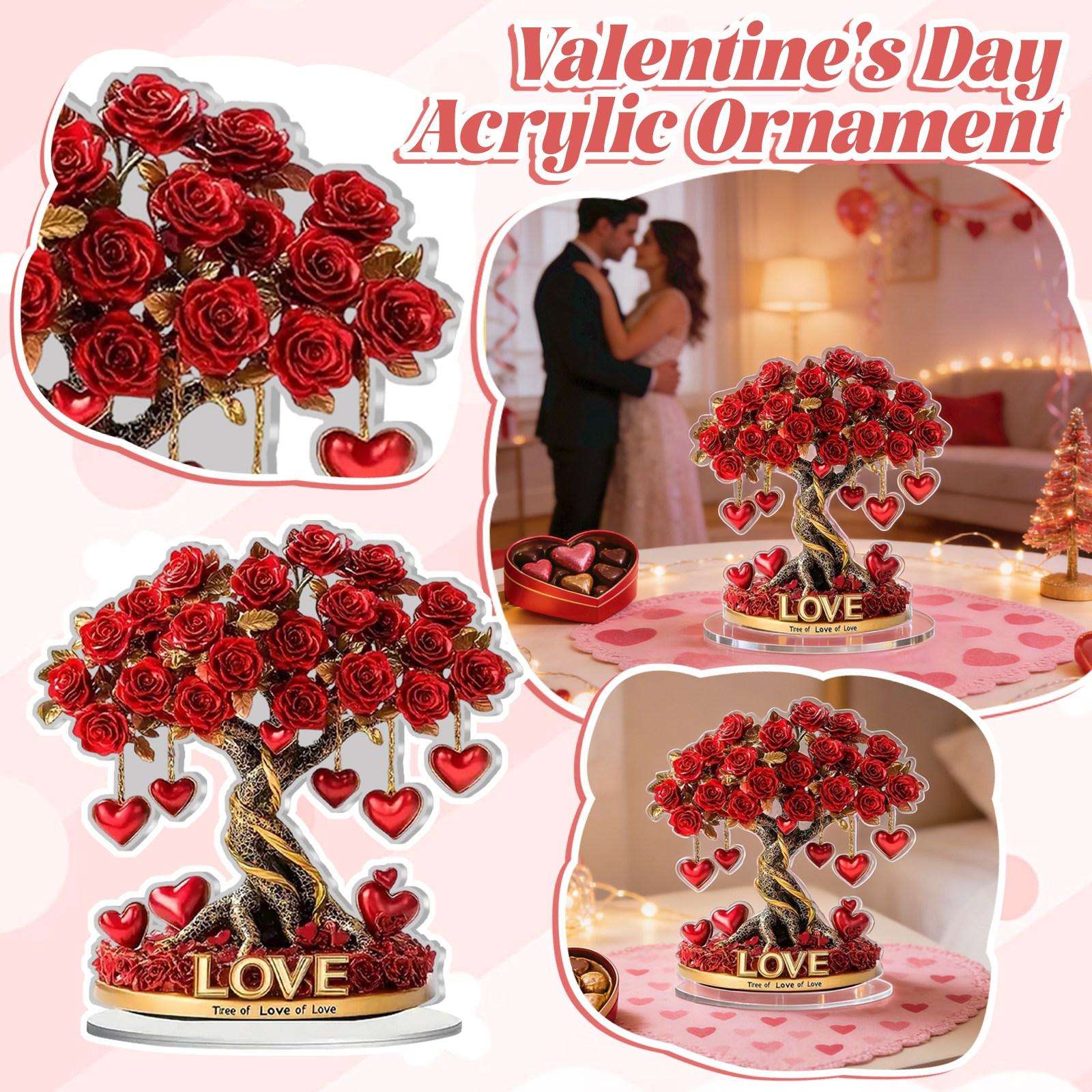 

Tree of Love Valentines Day Table Decorations Desktop Ornament Love Tree for Home Decor 2D Flat Rose Tree Acrylic Ornament