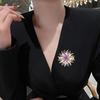 Women Brooch High-Gloss Rhinestone Inlay Sparkling Chrysanthemum Design Lapel Pin Non-Slip Buckle Scarf Badge Clothing Bags Accessories