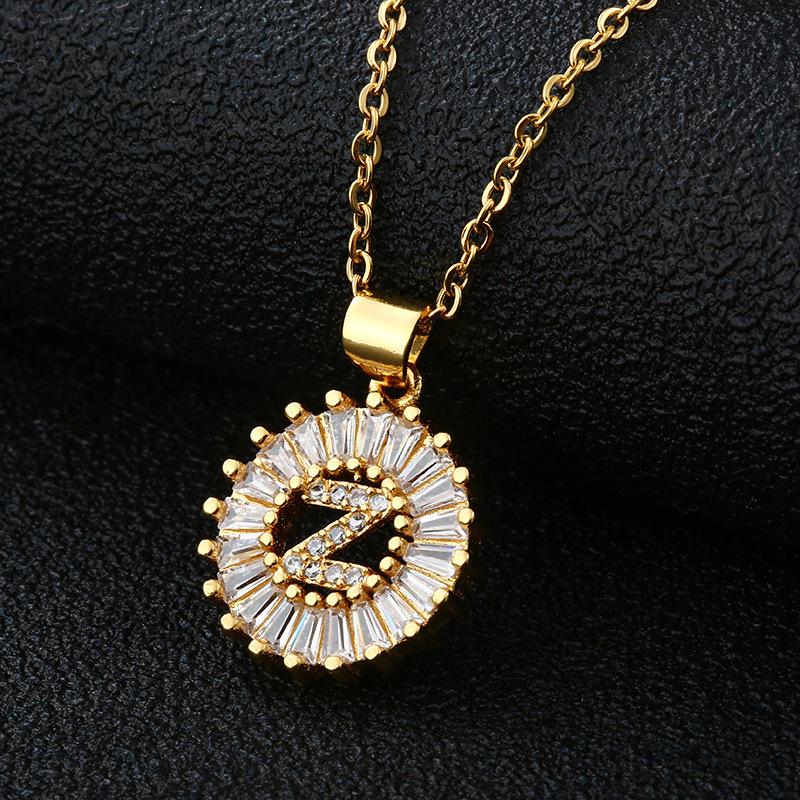 Shein Copper Zircon Round Alphabet Pendant Necklace