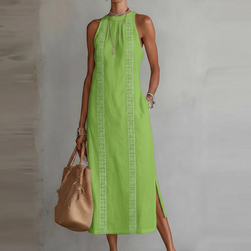 2026 Damen-Kleid mit Neckholder, ärmellos, Spitzen-Patchwork - Frühling/Sommer-Stil