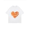 Weißes Oversized-T-Shirt mit orangefarbenem Herz-Basketball-Print für Freizeitkleidung