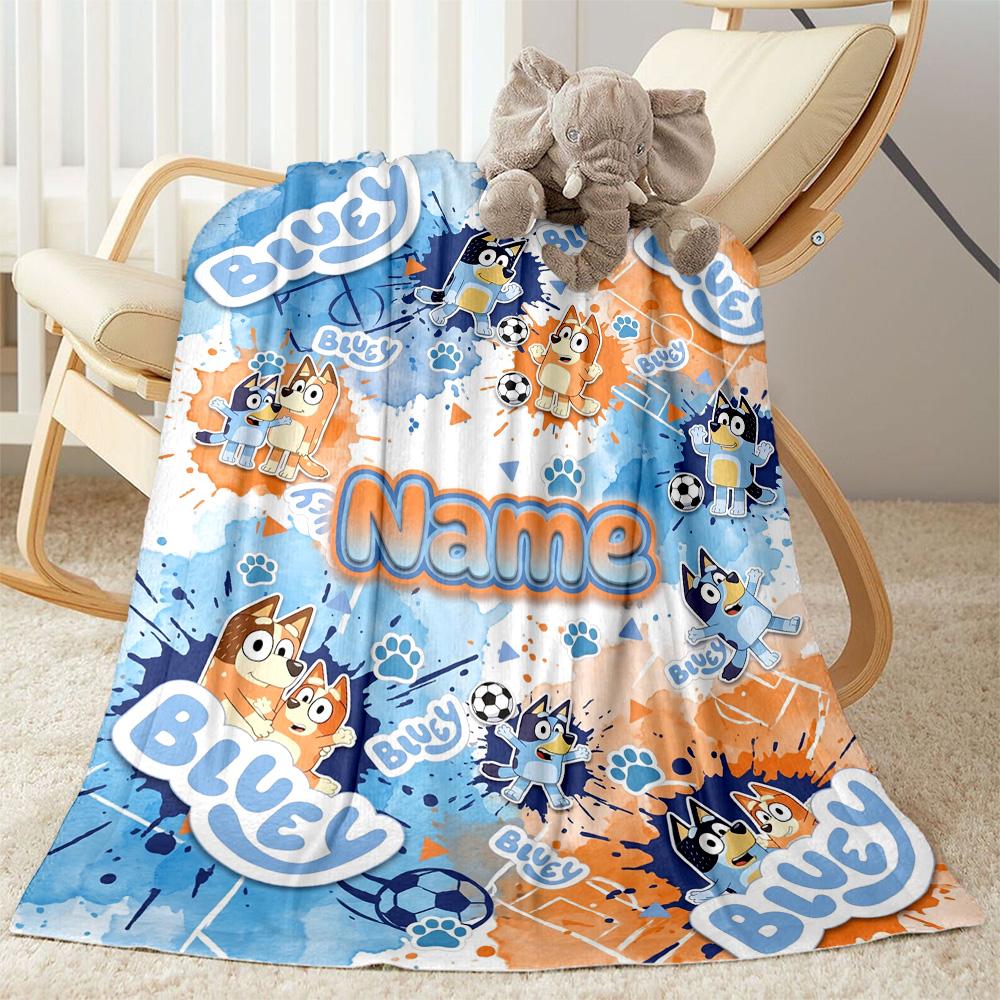 Blue Orange Friends Customize Text Blanket Lightweight Personalized Blanket Ultra-Soft Versatile for Office Livingroom Bedding Chair All-Season Use