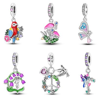 New 925 Sterling Silver Parrot Butterfly Flamingo Animal Charms Bead Fit 925 Original Bracelet Fine DIY Birthday Jewelry