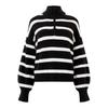French Connection Unisex Adult Vhari Horizontal Stripe Zip Neck Relaxed Fit Sweater Top