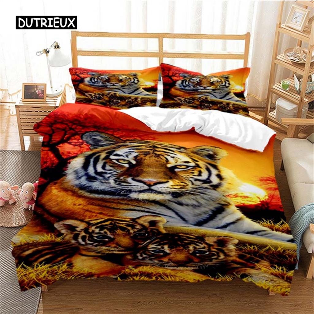 Duvet Cover Tiger Soft Comforter Cover Microfiber Animal Bedding Set Tiger Pattern Quilt Cover for Room Decor Bedclothes Bedroom