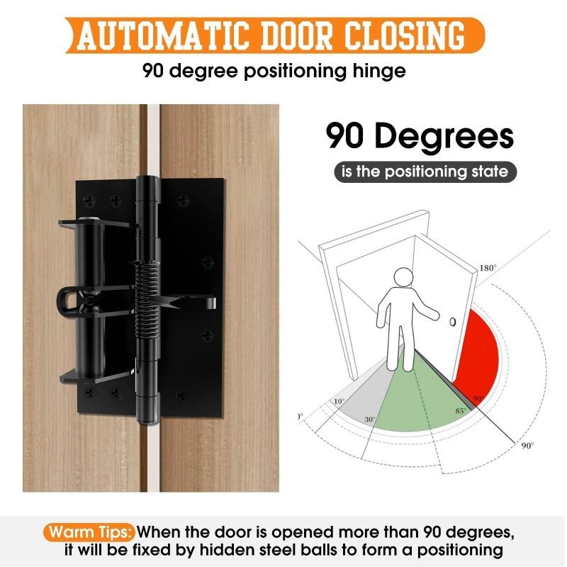 Multifunctional 3 In 1 Automatic Door Closer Hinges,90 Degree Right Angle Locator,Self Closing Door Spring Hinge,Door Stopper