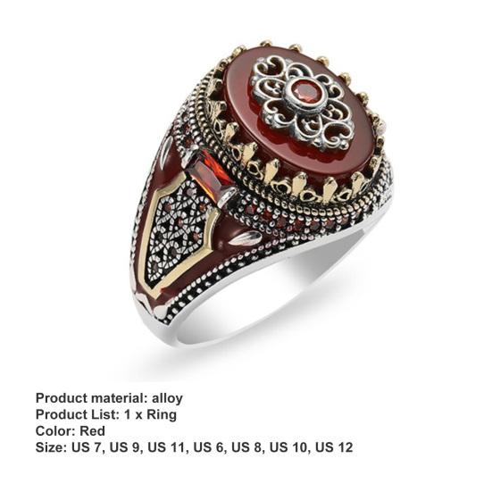 Finger Ring Exquisite Accessory Red Stone Retro Two-tone Ring Men Banquet Jewelry
