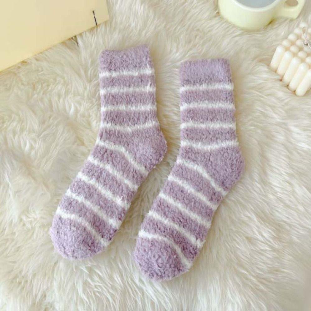6Pairs Patchwork Thicken Velvet Socks Stripe Sleeping Socks Warm Coral Fleece Socks  Women