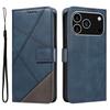 For iPhone 17 Pro Leather Case Geometric Line Design Wallet Phone Cover with Wrist Strap