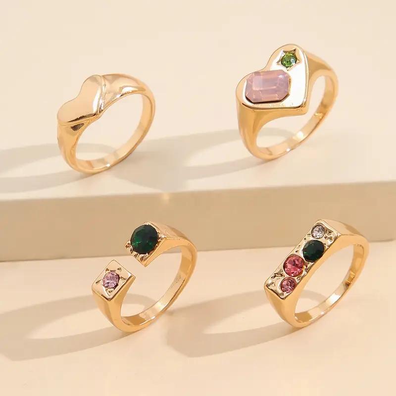 4PCS Vintage Purple Crystal Rings for Women Gold Color Metal Rings Set Snake Fashion Jewelry Female Designer Minority Gifts