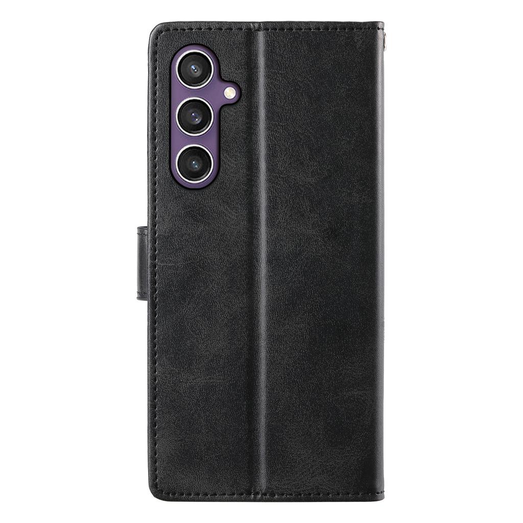 For Samsung Galaxy S25/S24 Case Stand Wallet Calf Texture PU Leather Flip Phone Cover with Wrist Strap