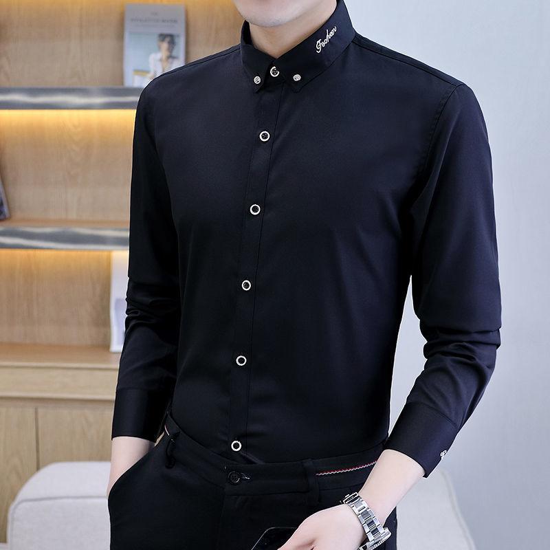 Men's Shirts Collar Five-pointed Star Embroidered Casual Business Dress Shirt Long-sleeved Versatile Men's Bottom Tops