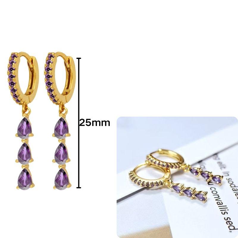Damen 925 Silber Ohrstecker Lila Zirkon Ohrringe Creolen Lila Kristall Anhänger Ohrring Mode Hochzeits Schmuck