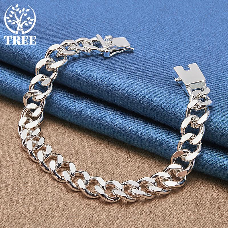 925 Sterling Silver 10mm Sideways Chain Square Buckle Bracelet Jewelry