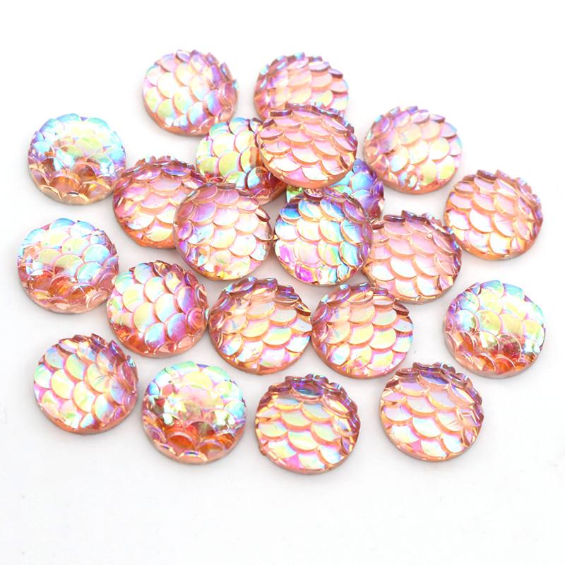 40pcs 8mm 10mm 12mm Mix Colors Mermaid Fish Scale Flat back Rhinestone Round Cabochon Embellishment Scrapbooking DIY Crafts