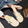 Chic Casual Vintage Round Toe Buckle Sandals Women Comfortable Pu Upper Spring Fashionable Slip On Mules