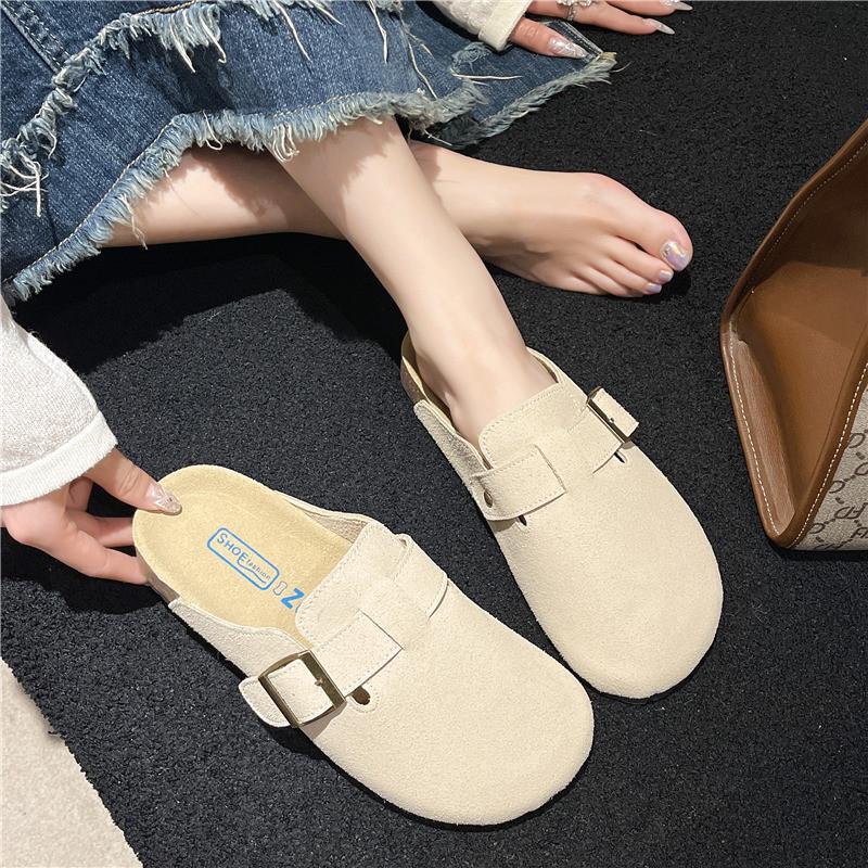 Chic Casual Vintage Round Toe Buckle Sandals Women Comfortable Pu Upper Spring Fashionable Slip On Mules