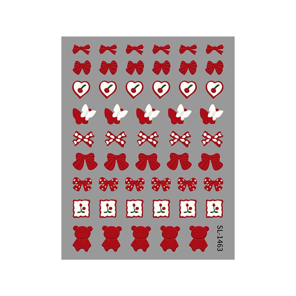 5D Embossed Red Bow Nail Stickers for Festive DIY Nail Art