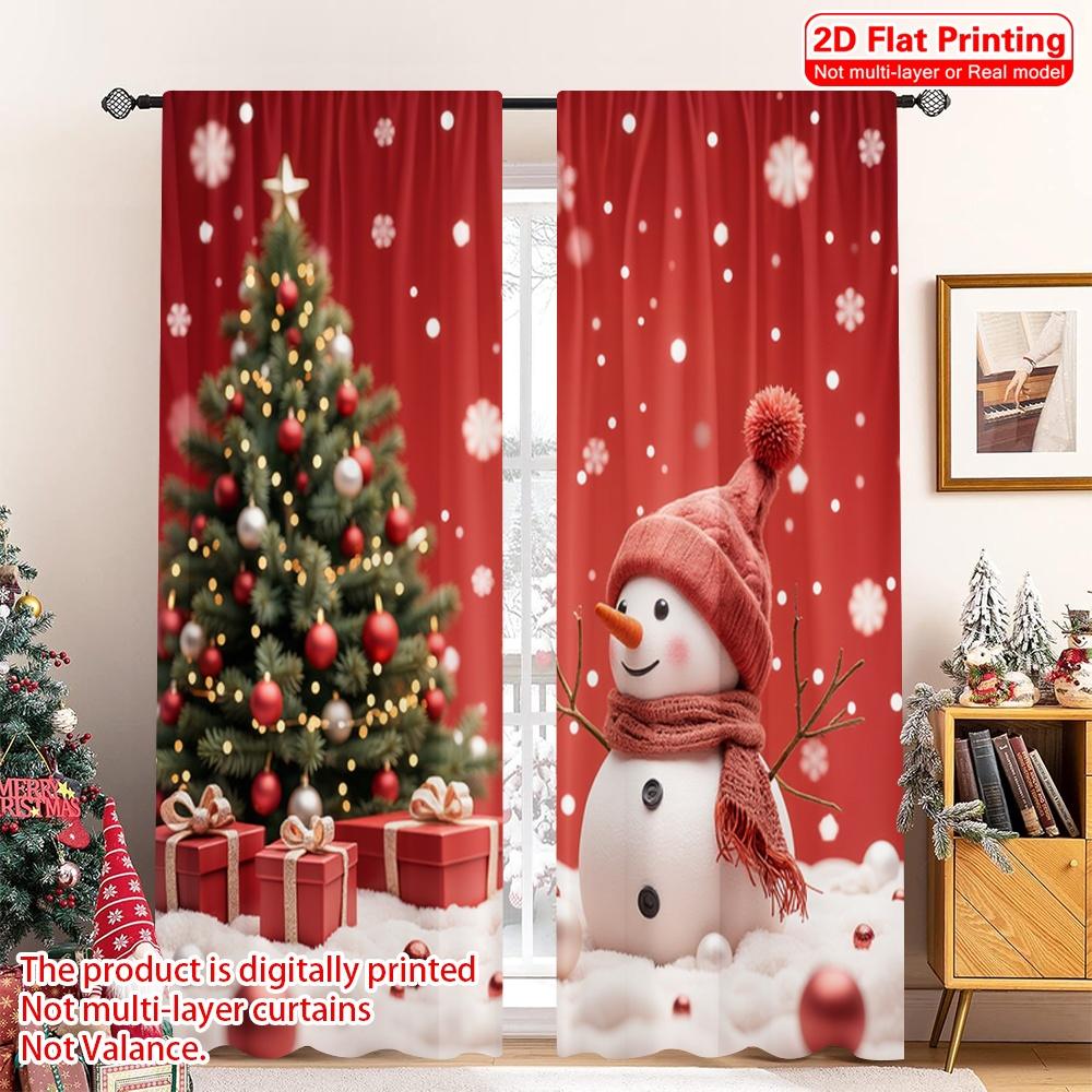 

2pcs 2D flat printing Merry Christmas Popular Party Window Curtains Christmas Tree Snowman Festive Gifts 100% Polyester Without 52.50×116.00 CM 2pcs