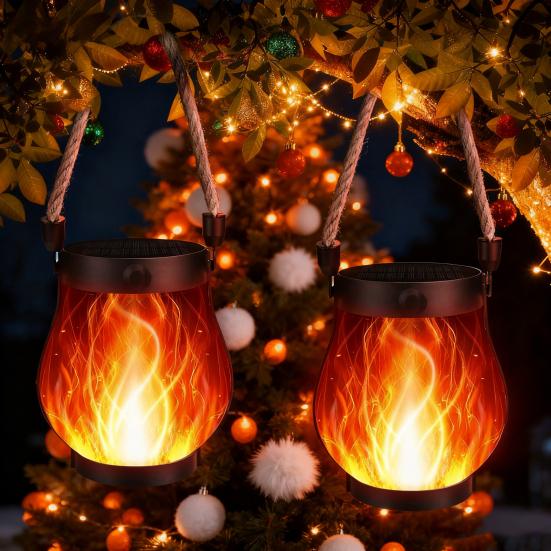 Weihnachtsflammenlaterne Seil LED Lichterkette mit automatischer Ein/Aus-Funktion Wasserdichte Outdoor-Hängelaterne für Camping Gartenparty