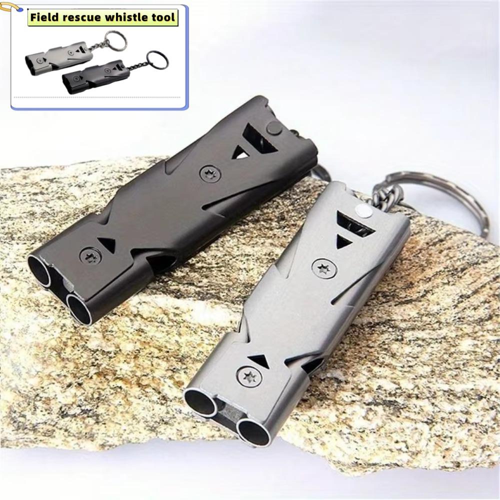 

Відкритий кемпінг Піші прогулянки Свисток з нержавіючої сталі Подвійна трубка Вибуховий свисток з високими децибелами 1pcs-Black