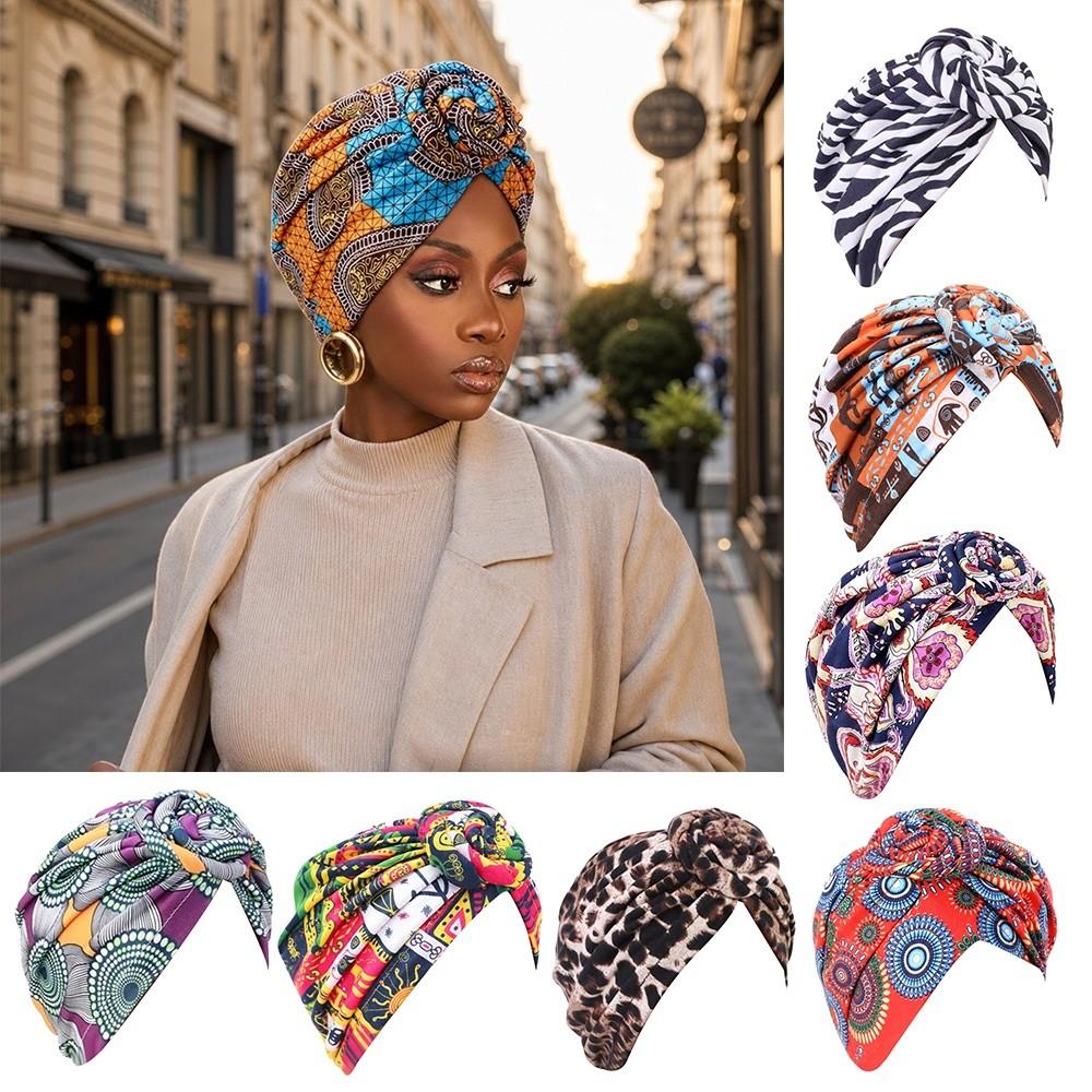 Knotted Style Twist Knot Turban Hat Pleated Floral Head Wrap Islamic Headband Women Headwear