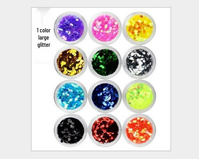 Nail Art 12-Color Glitter Caviar Set with Gold & Silver Foil
