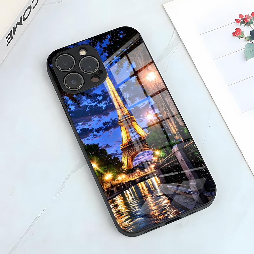 Eiffel Tower Paris Phone Case For IPhone 17 Pro Max 15 Pro 16 14 Plus 12 13 Mini 11 Pro Shockproof Glass Cover
