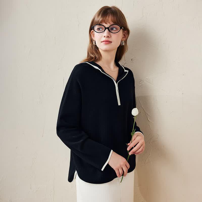 Women's Hooded Color-Blocked Wool Knit Sweater