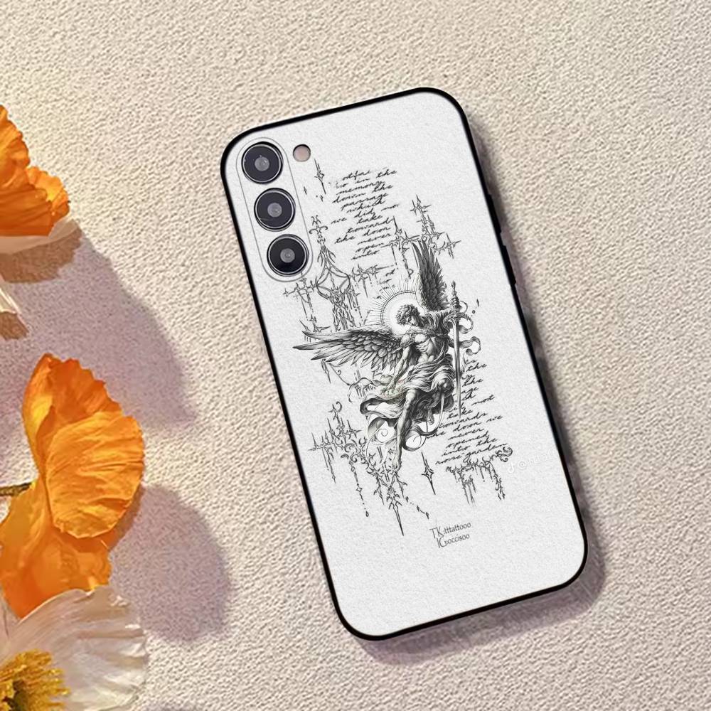 Middle Ages Retro Angel Phone Case For Samsung Galaxy A73,A72,A71,A70,A53,A52,A51,Others Soft Black Cover