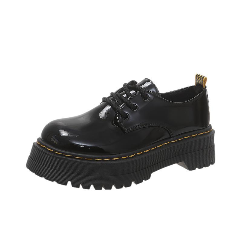 Thick-soled Women's Autumn and Winter New Small Leather Shoes Small Black Derby Single Shoes Leather Shoes