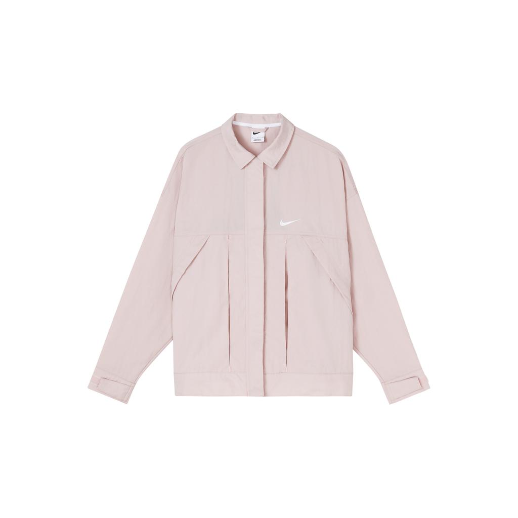 New Nike Women's Zip-Up Woven Loose Fit Collared Jacket Pink FD9929-601