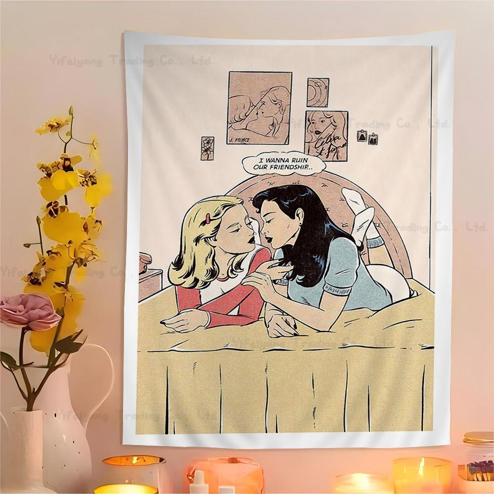 Cartoon Lesbian Kiss Girl Woman Hippie Wall Hanging Tapestries Bohemian Wall Tapestries Mandala INS Home Decor