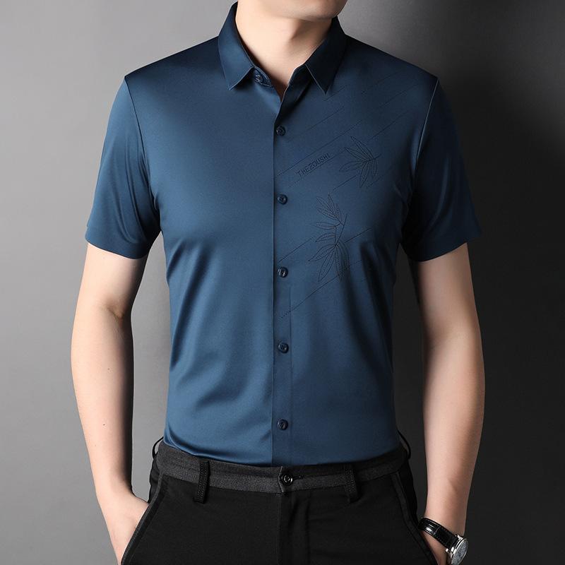 Kurzarmhemd für Herren Sommer Neuer Stil Nahtlos Bügelfrei Revers Business Casual Dünnes Eisseiden-Halbarmhemd für Herren