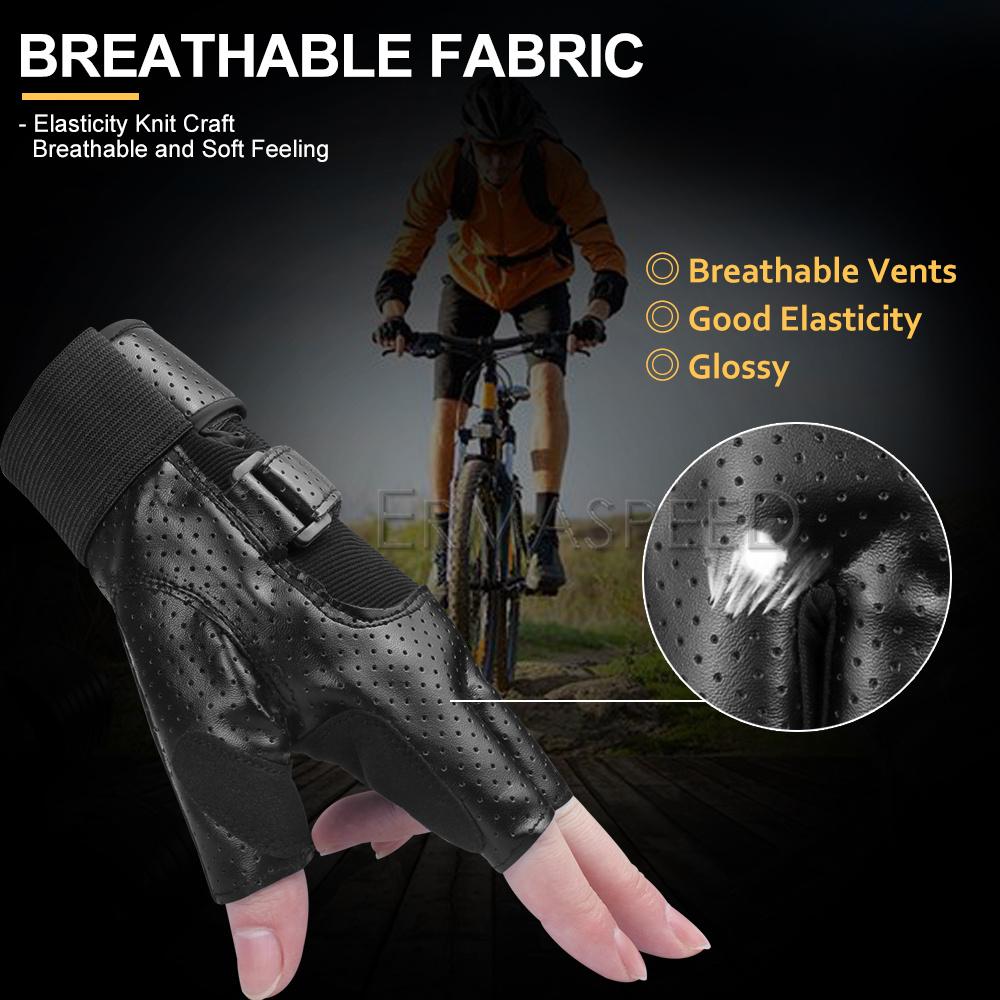 Sarung tangan sepeda motor tanpa jari, sarung tangan setengah jari hitam bahan kulit PU bernapas musim