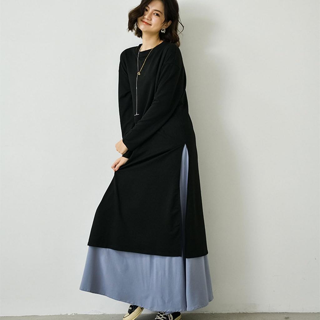 Formemory Long Knit Long Sleeve Casual Tunic Maxi Top with Layered Loose Fall Dress for Everyday Free Women's Dress, Look, Ruffles, Fit, Elegant,