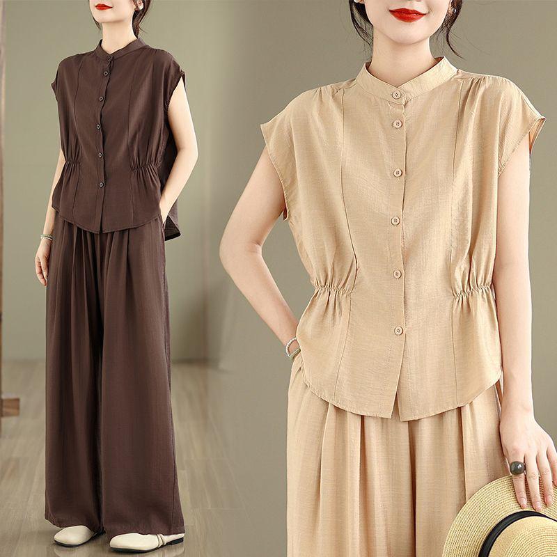 

Chic Women s Summer Two-Piece Set: Short Sleeve Top & Wide Leg Pants - Fashionable Seasonal Outfit M [85-105 lbs]