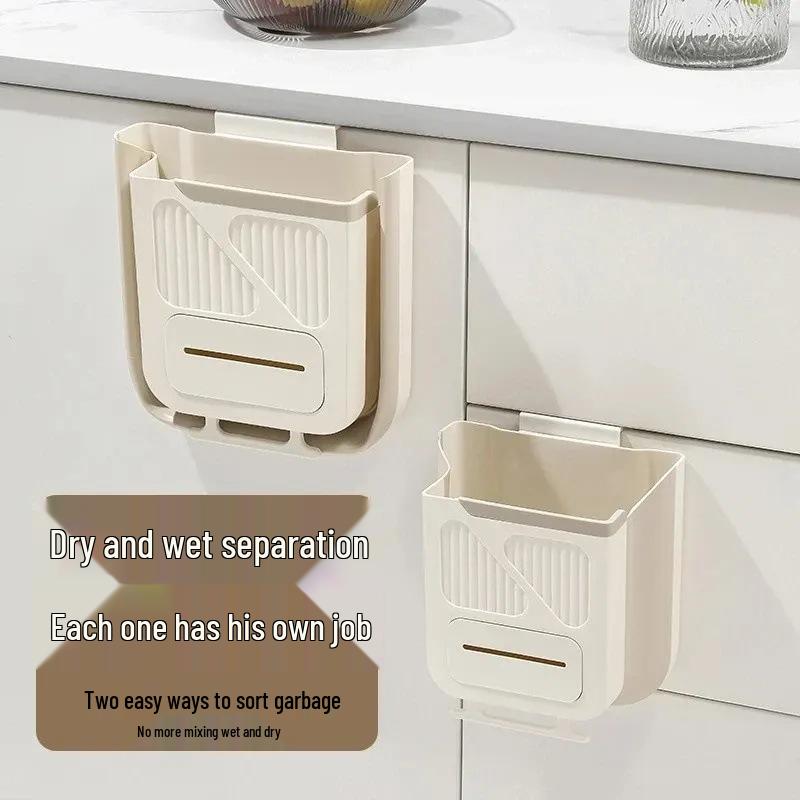 Foldable Wall-Mounted Kitchen Trash Can - Large, No Bend, Easy Clean, Hanging Design