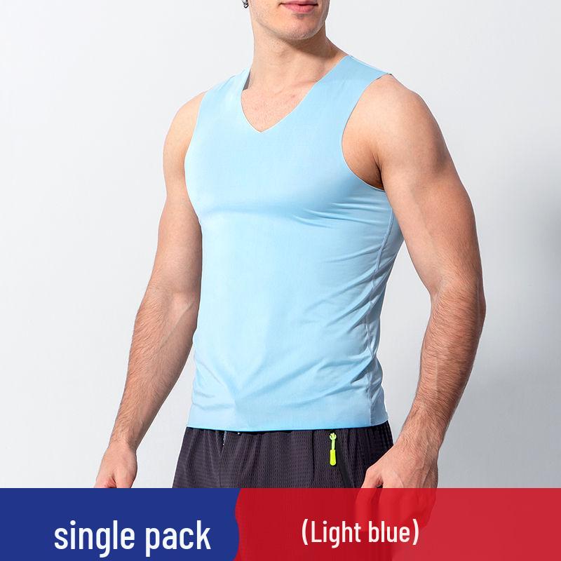 

Ice Silk Men s Seamless V-neck Vest: Slimming, Stretchy, Solid Color Sports Base Layer Pajama XXXL