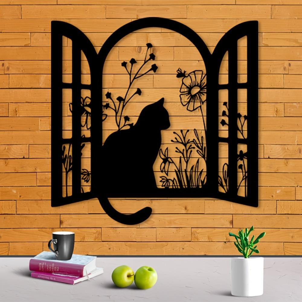 Vintage Metal Wall Art Iron Cat Sculpture Weatherproof Garden Decor Christmas Gift