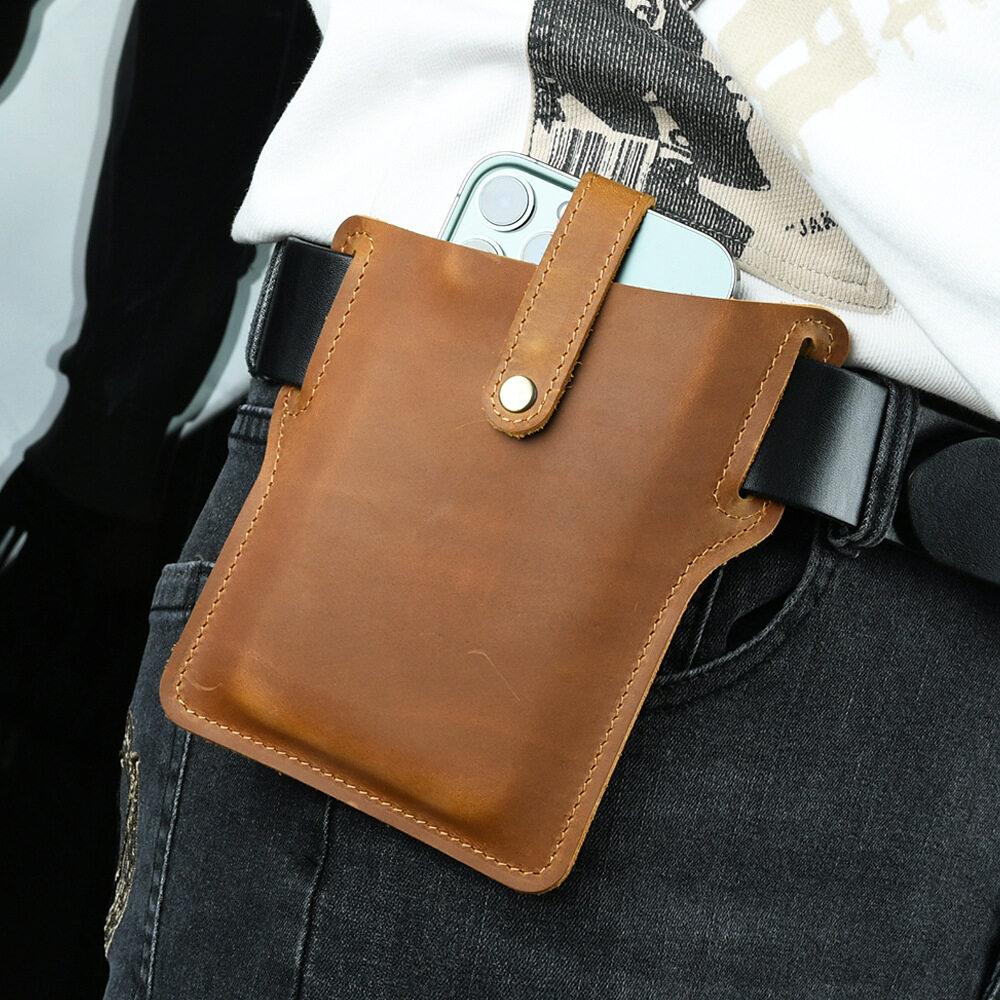 

Bumbag Crazy Horse Leather Retro Phone Waist Bag Ultra-thin Men s Belt Hanging Outdoor Sports Tactical Phone Bags Anniversary Gifts