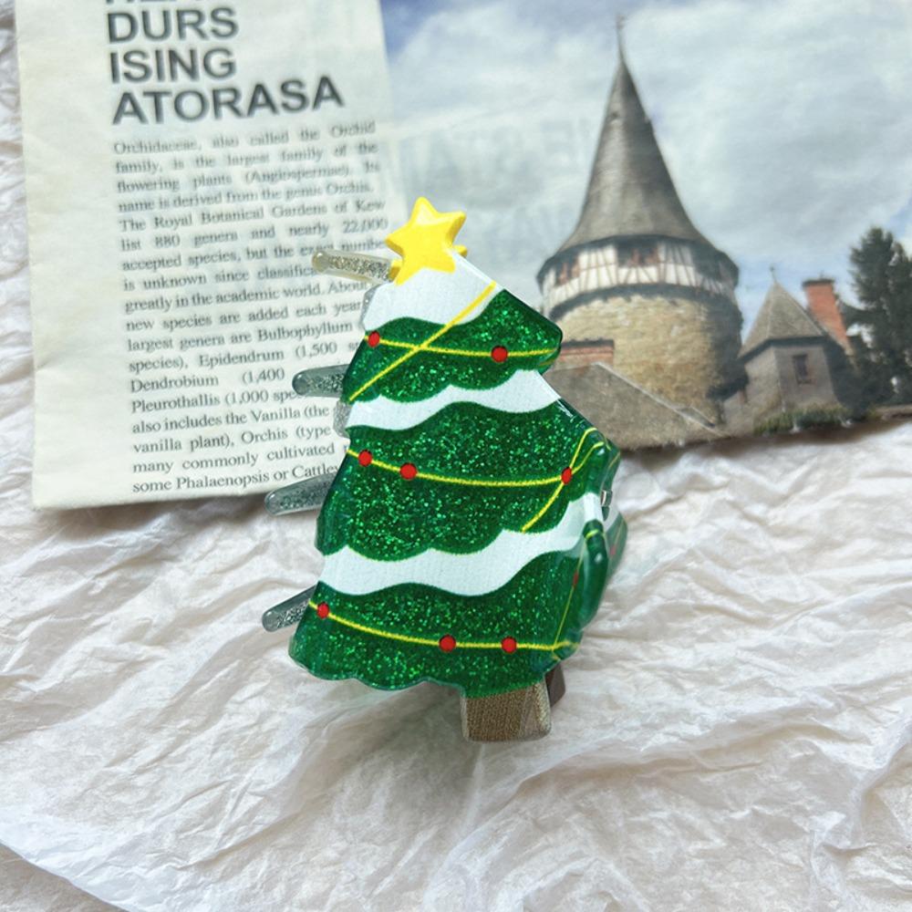 Glitter Santa Claus Shark Clip Acrylic Cartoon Hair Grab Clip Gift Christmas Tree Hair Claw Women