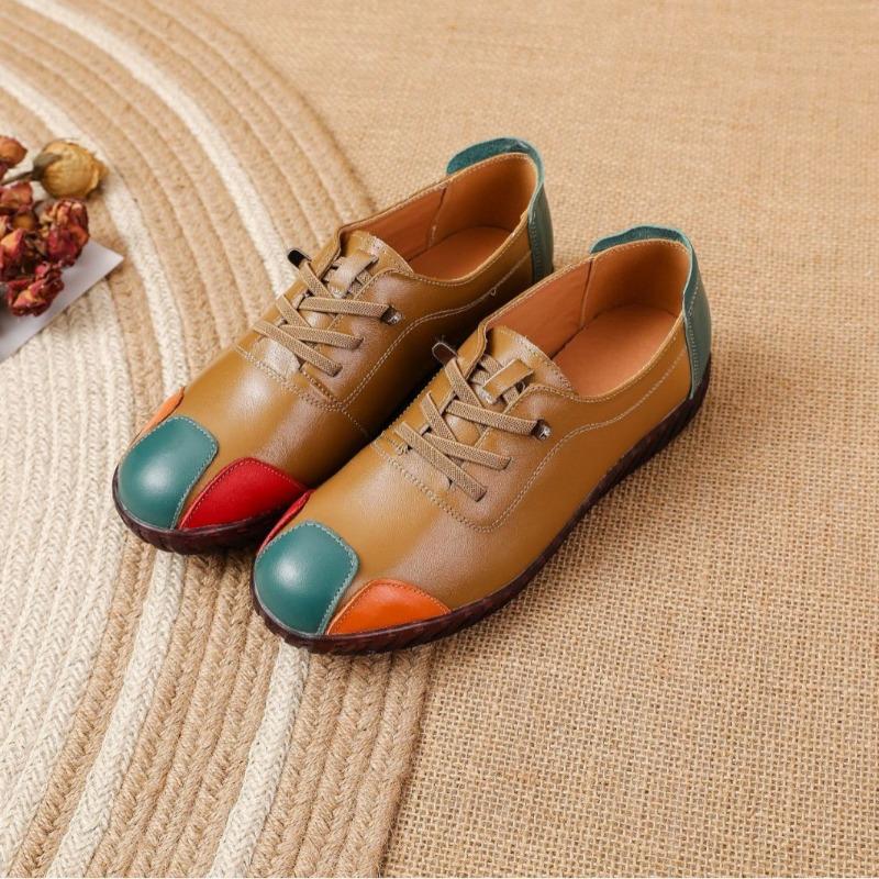 Round Head First Layer Cowhide Rubber Sole Color Matching Soft Bottom Non-slip Lace-up Foot Cover New Model