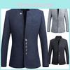 Sophisticated Mens Single Breasted Stand Collar Jacket Hip Length Casual Tunic Suit