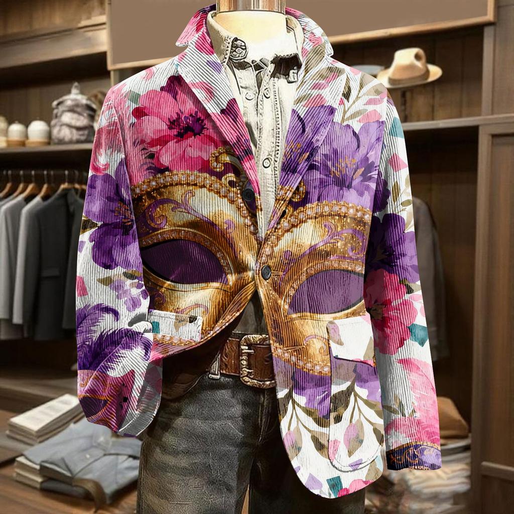 Men's Printed Corduroy Pocket Suit Jacket Cardigan Men's Casual Suit